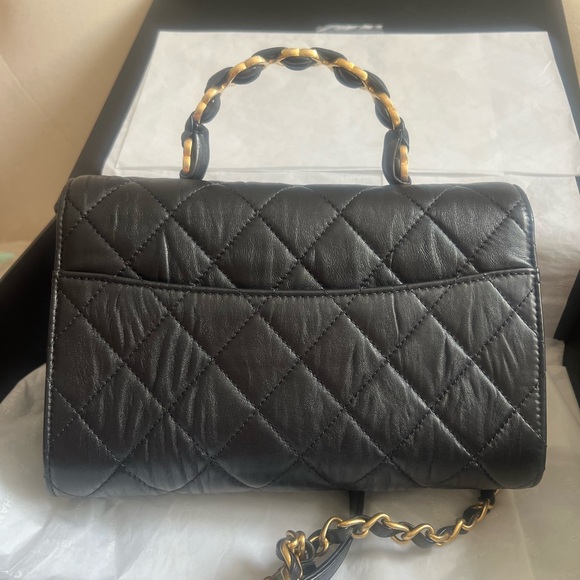 Chanel Crumpled Black Lambskin Quilted CC Links Top Handle Flap SMALL size - Picture 10 of 17